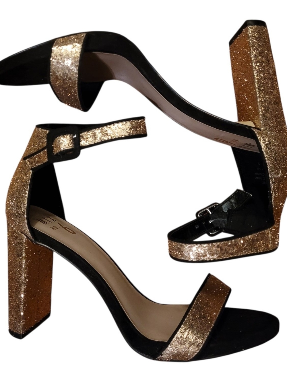 Mix No. 6 Black Heels with Gold Glitter Straps